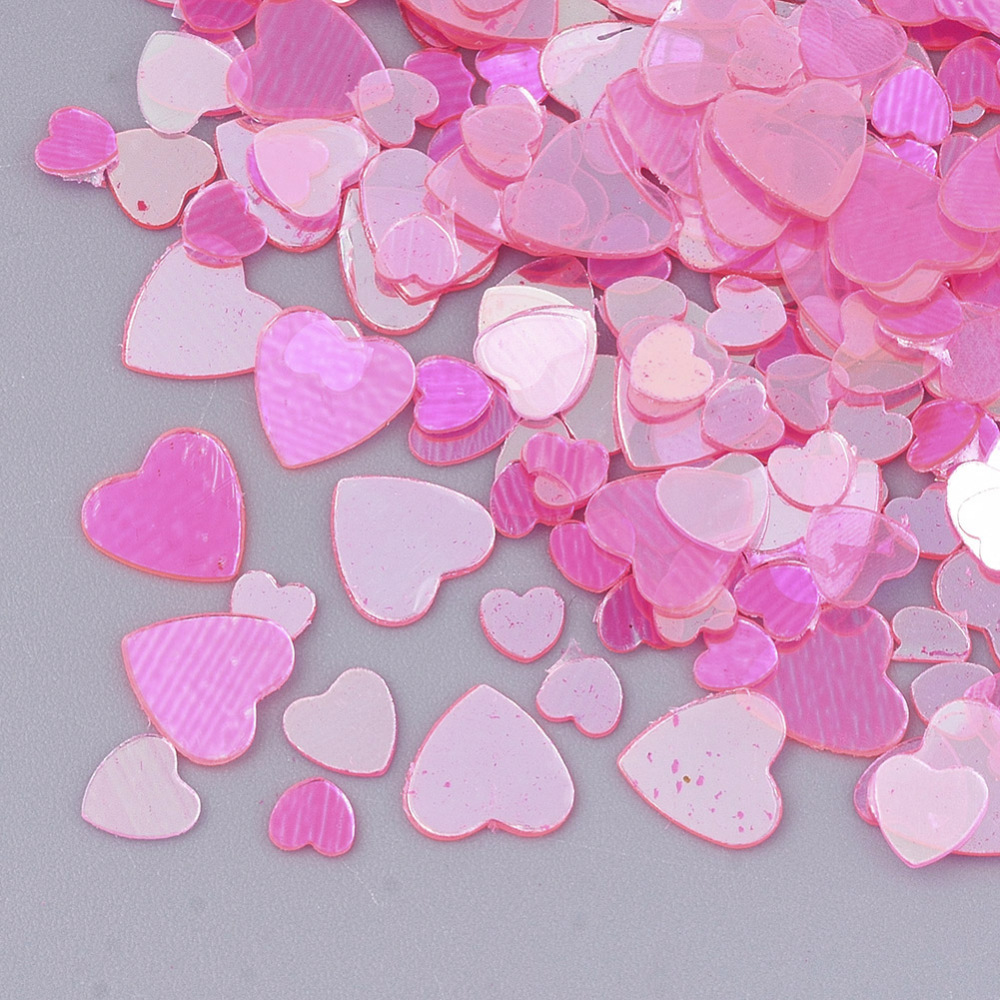 Набор пайеток, Прозрачные сердечки, розовый, около 22 грамма, от 3 до 6 мм, толщина 0,3 мм