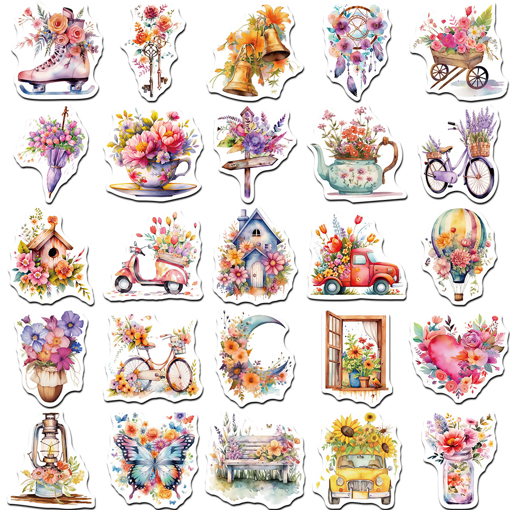 Набор наклеек Весенние краски, водостойкая пленка, 4-8 см, 50 штук