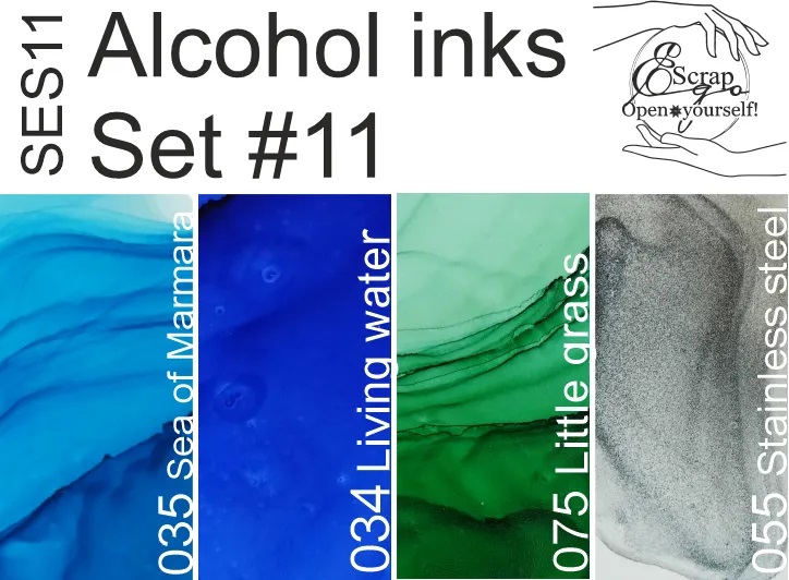 Набор алкогольных чернил 10ml + растворитель120ml Set #11, SES11, ScrapEgo