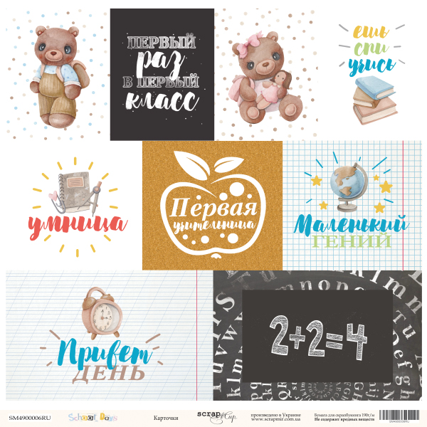 Лист односторонней бумаги 30x30 от Scrapmir карточки (RU) из коллекции School Days