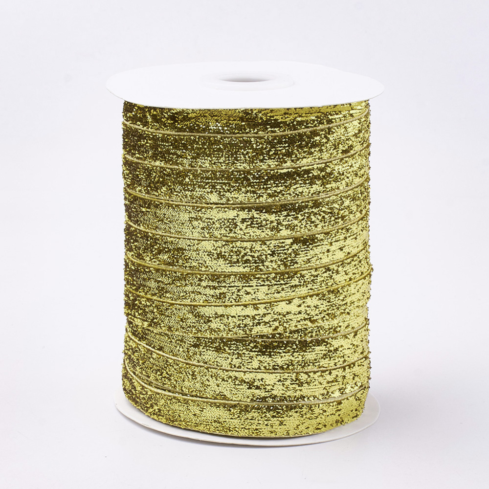 Декоративная нейлоновая лента с глиттером, золотой, 10 мм, 90 см