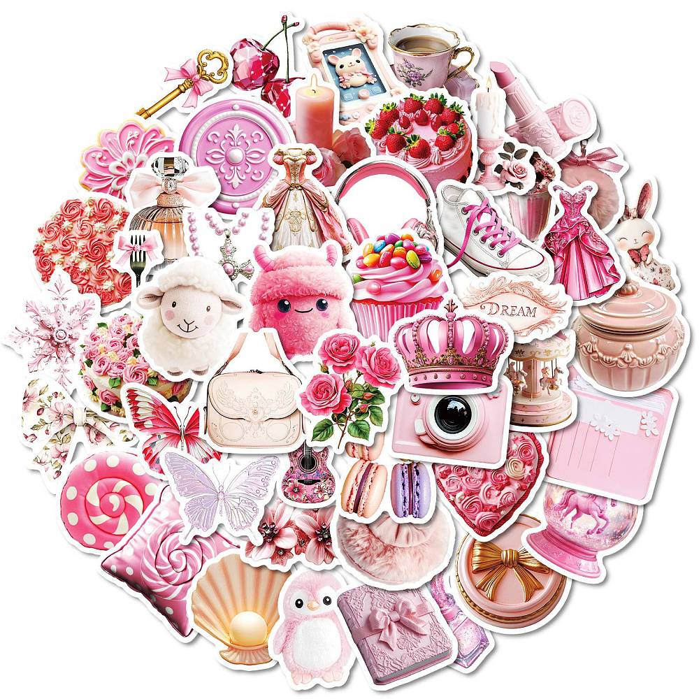 Набор наклеек, бумага, Розовый мир, размер 3-6 см, 50 шт