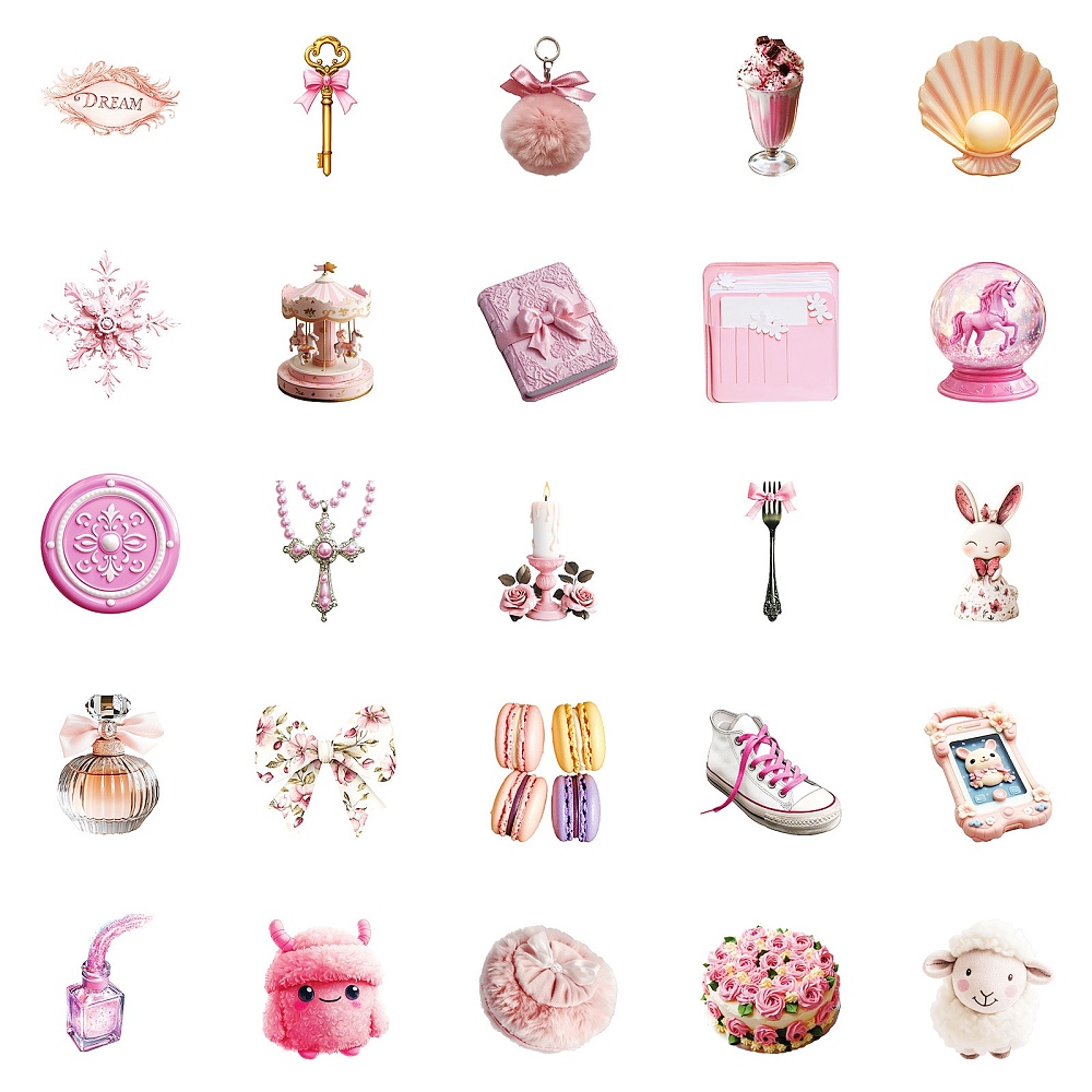 Набор наклеек, бумага, Розовый мир, размер 3-6 см, 50 шт