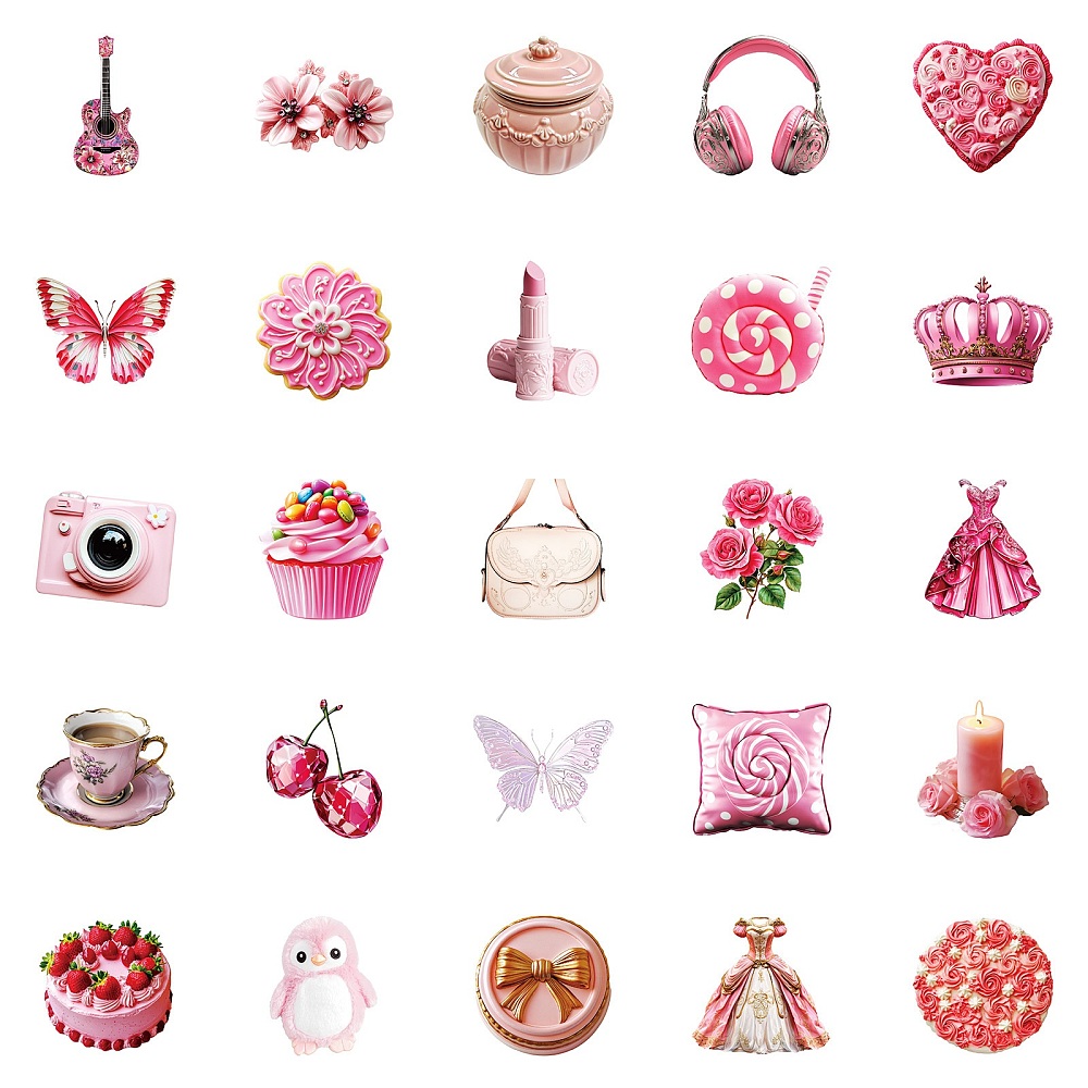 Набор наклеек, бумага, Розовый мир, размер 3-6 см, 50 шт
