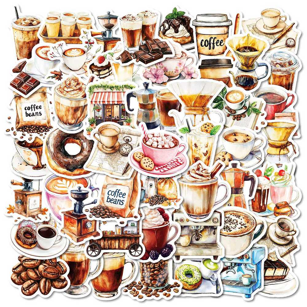 Набір наклейок, папір, Кавова перерва, розмір 3-5 см, 50 шт