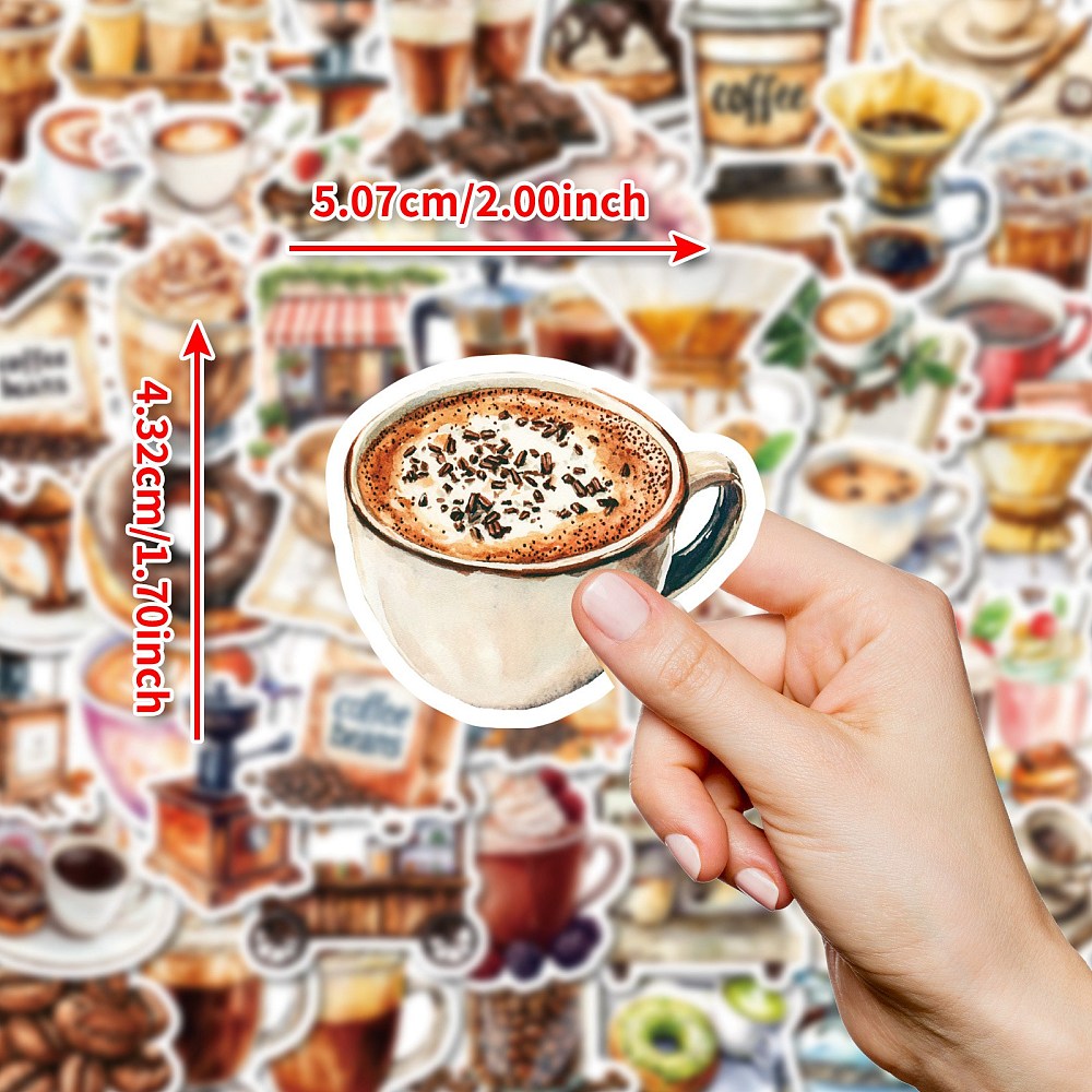 Набір наклейок, папір, Кавова перерва, розмір 3-5 см, 50 шт