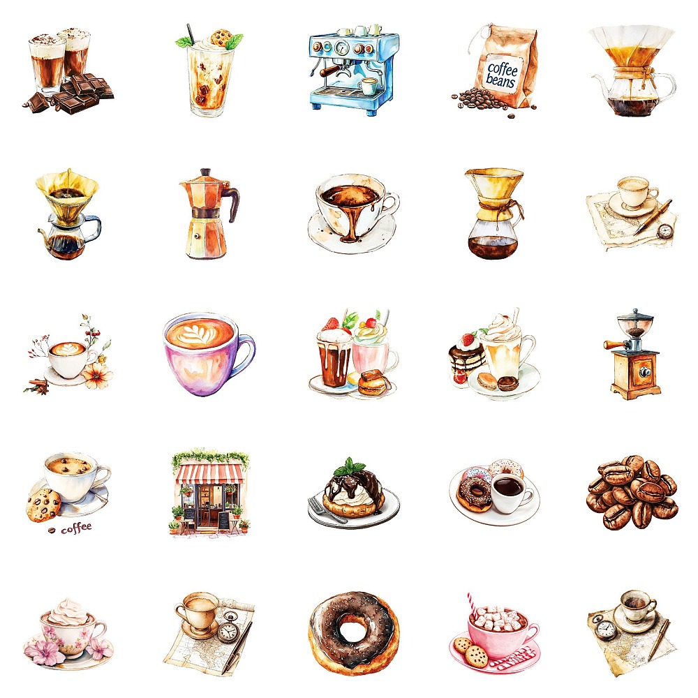 Набір наклейок, папір, Кавова перерва, розмір 3-5 см, 50 шт