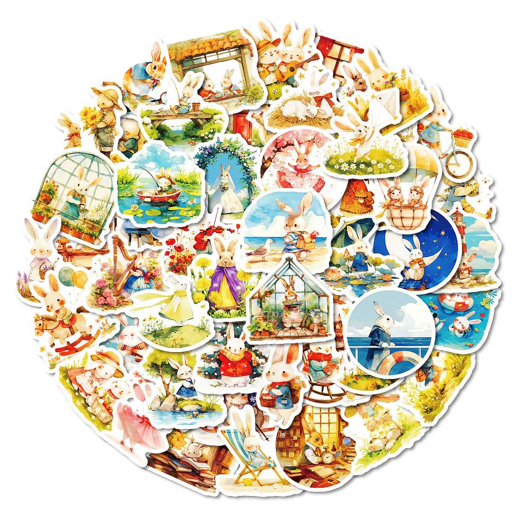 Набор наклеек, бумага, Заячьи приключения, размер 4-5 см, 50 шт