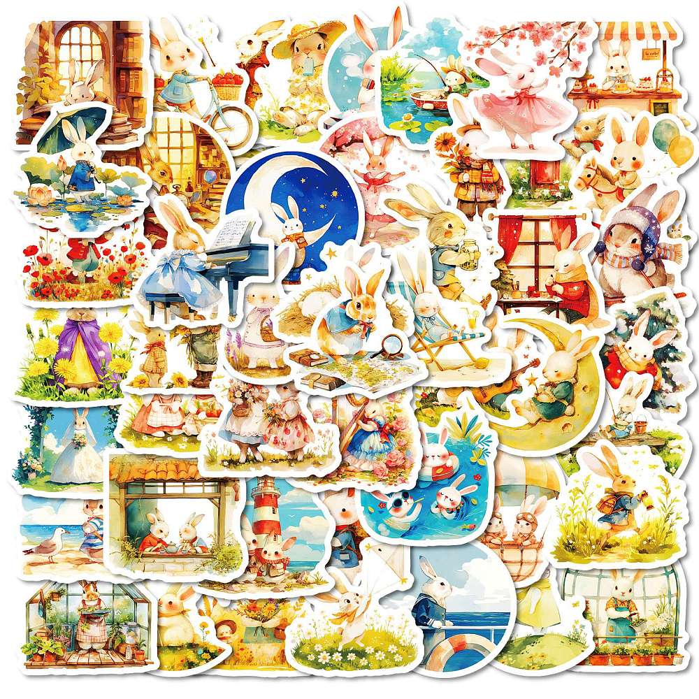 Набор наклеек, бумага, Заячьи приключения, размер 4-5 см, 50 шт