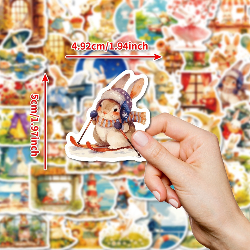 Набор наклеек, бумага, Заячьи приключения, размер 4-5 см, 50 шт