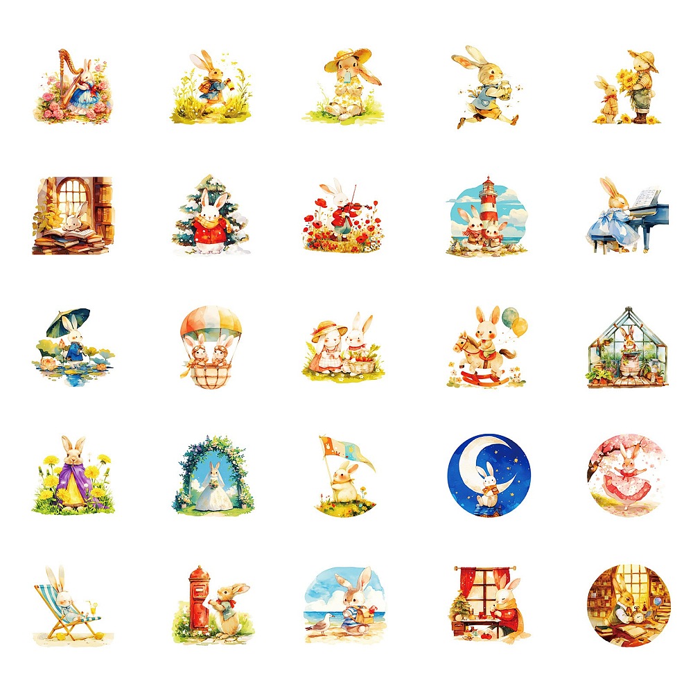 Набор наклеек, бумага, Заячьи приключения, размер 4-5 см, 50 шт