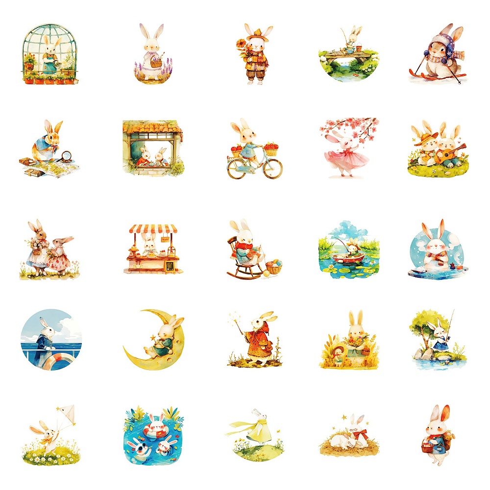 Набор наклеек, бумага, Заячьи приключения, размер 4-5 см, 50 шт