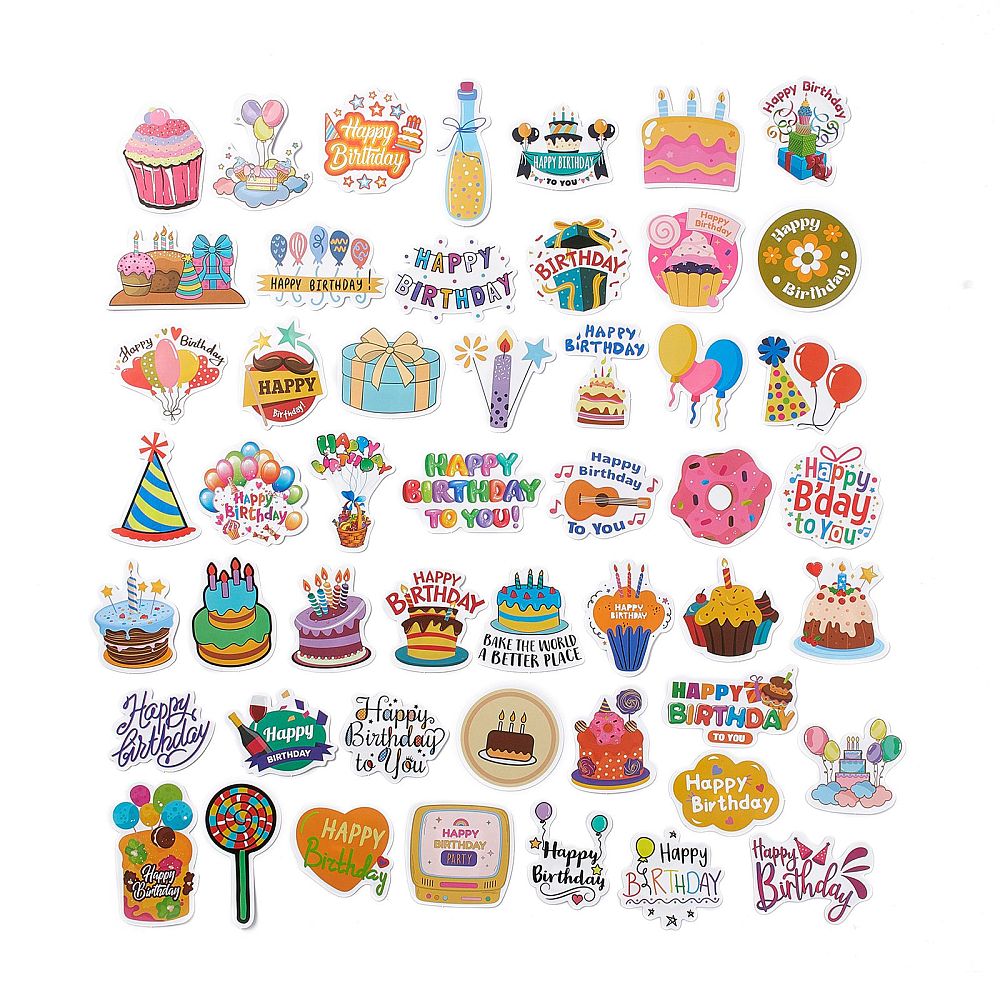 Набір наліпок З Днем Народження, 4-7 см, 50 штук, папір