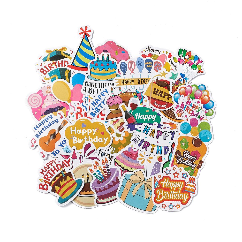 Набір наліпок З Днем Народження, 4-7 см, 50 штук, папір