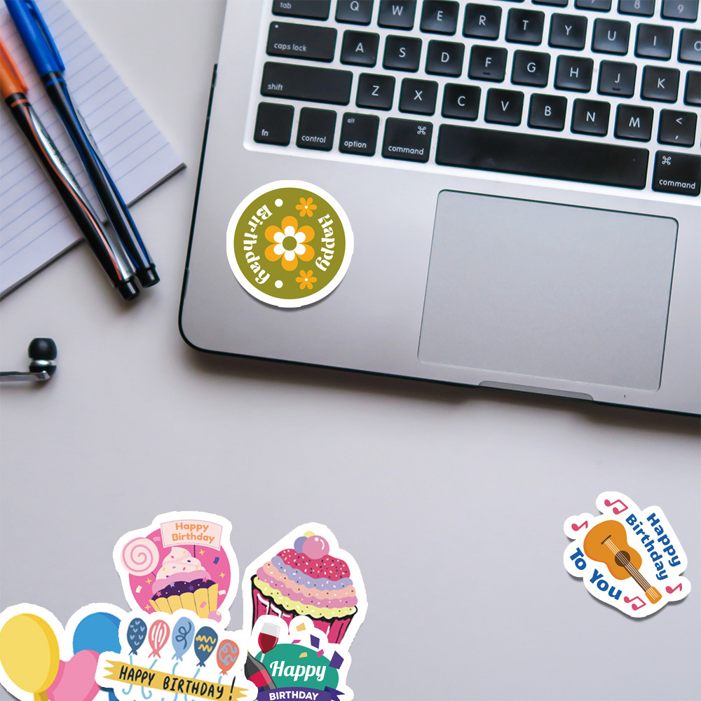 Набір наліпок З Днем Народження, 4-7 см, 50 штук, папір