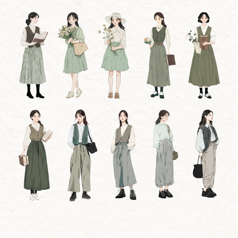 Набір наліпок Korean chic, зелений, папір, 10 см, 10 штук