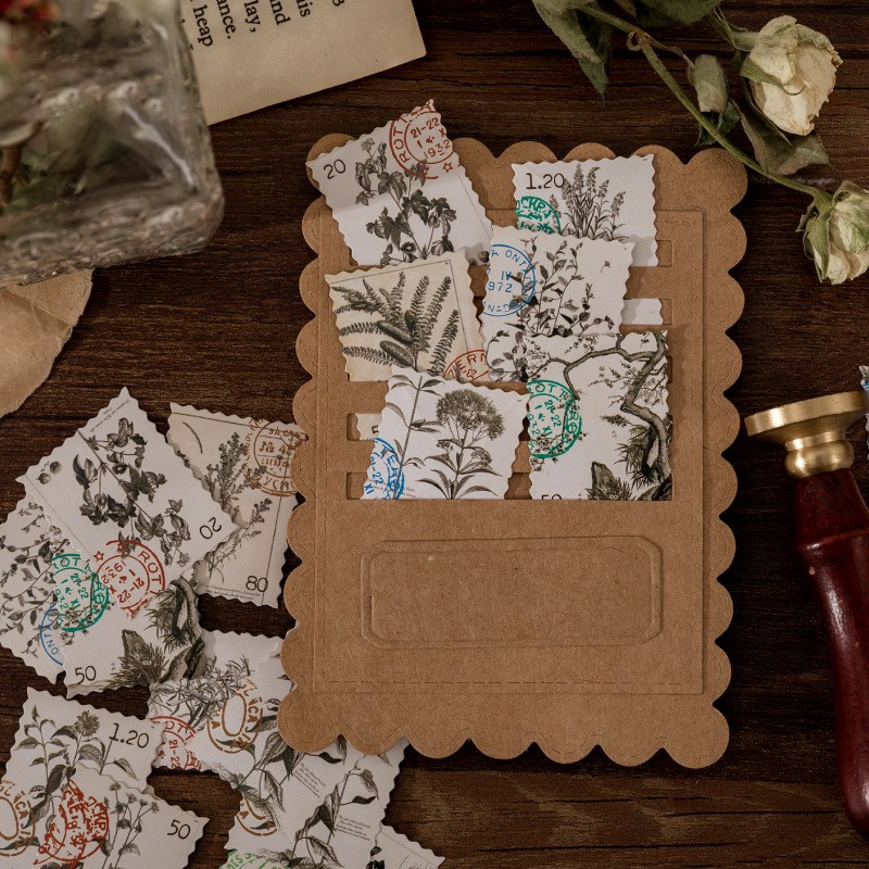 Набір наліпок Вінтажні марки, рослини, 44 мм, 46 од.