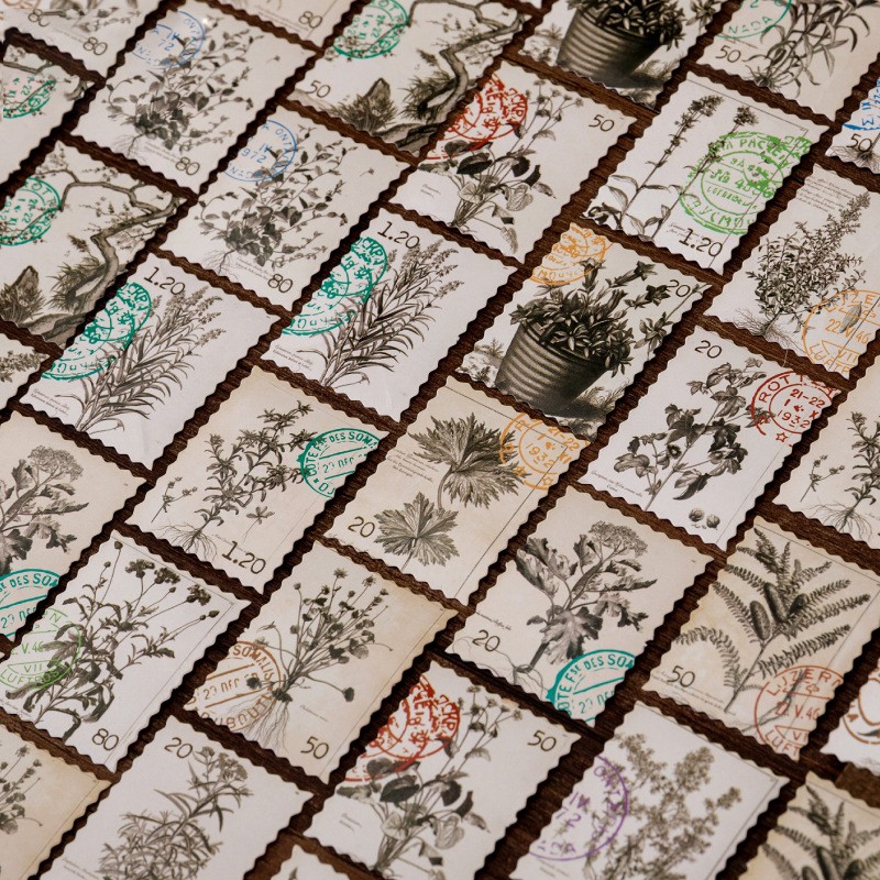 Набір наліпок Вінтажні марки, рослини, 44 мм, 46 од.