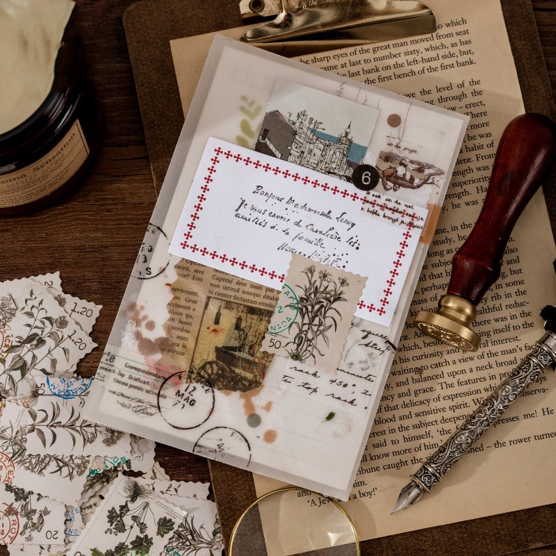 Набір наліпок Вінтажні марки, рослини, 44 мм, 46 од.