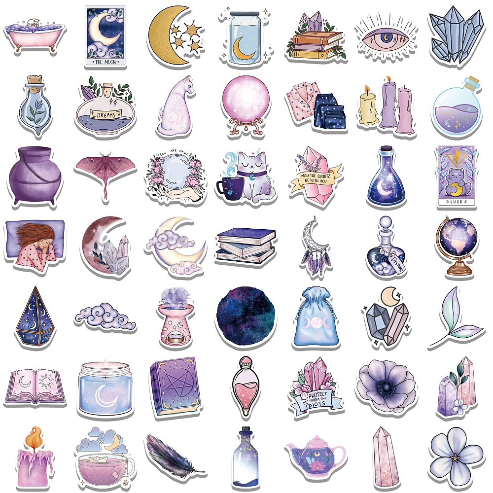 Набор наклейок Алхімія у фіолетових тонах, водостійкі, 30-60 мм, 50 од.