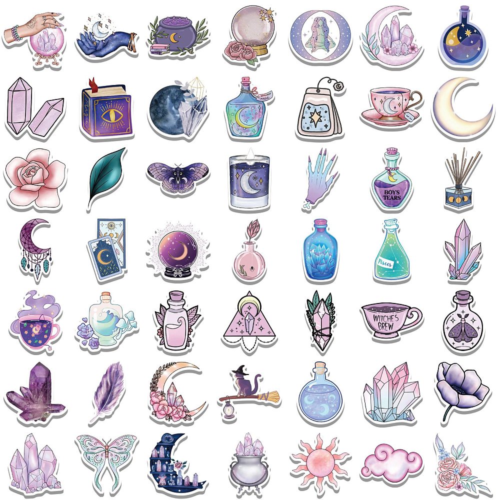 Набор наклейок Алхімія у фіолетових тонах, водостійкі, 30-60 мм, 50 од.