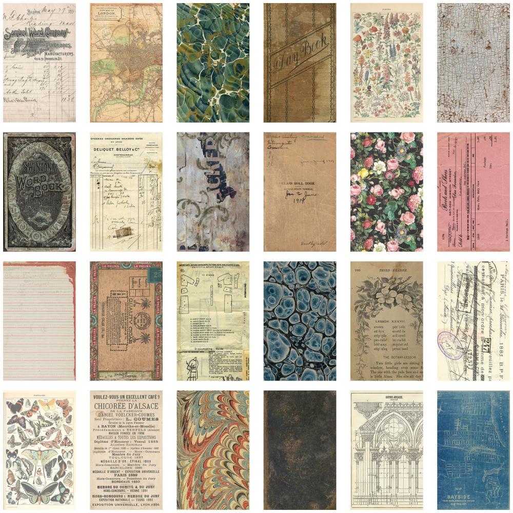 Набір паперу для скрапбукінгу, Idea-Ology Backdrops 1, 15х20 см, 24 шт, Tim Holtz