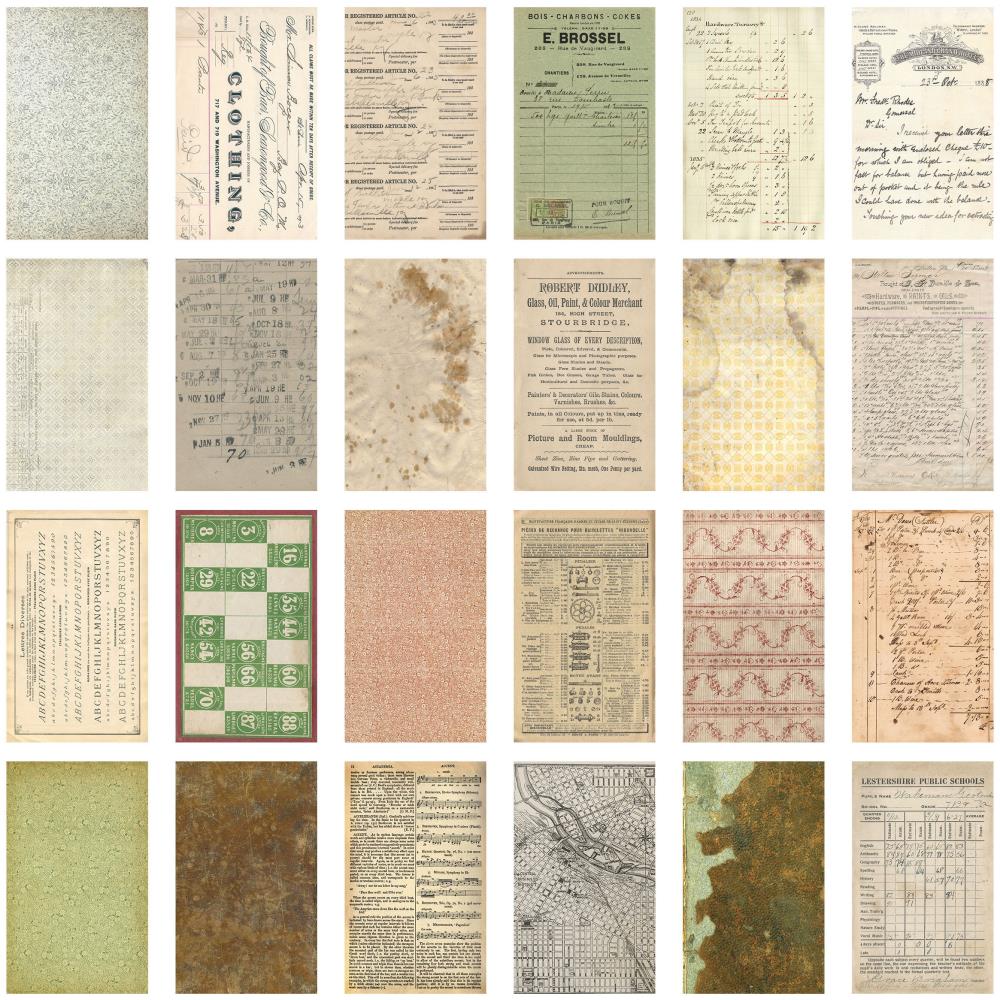 Набір паперу для скрапбукінгу, Idea-Ology Backdrops 1, 15х20 см, 24 шт, Tim Holtz