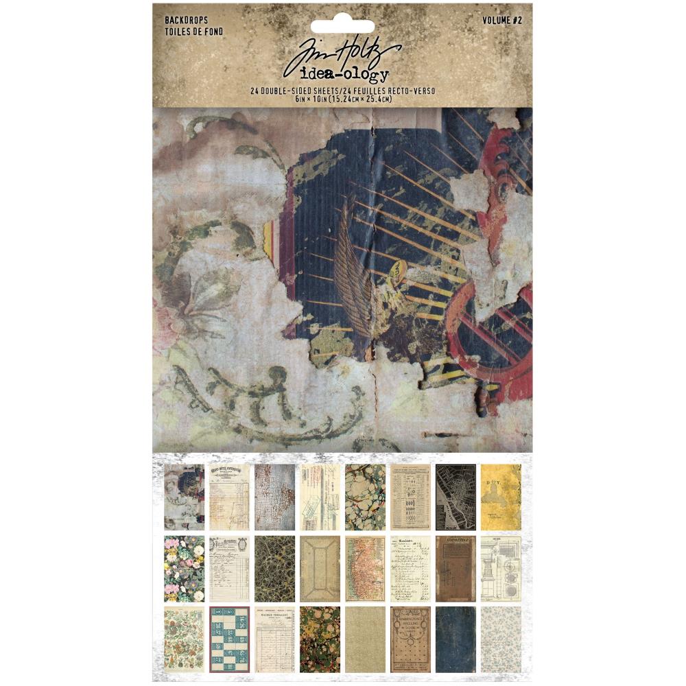 Набір паперу для скрапбукінгу, Idea-Ology Backdrops 2, 15х20 см, 24 шт, Tim Holtz