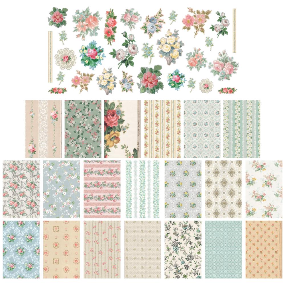 Набір вирубування та паперу для скрапбукінгу, Idea-Ology Worn Wallpaper Scraps, 49 шт, Tim Holtz