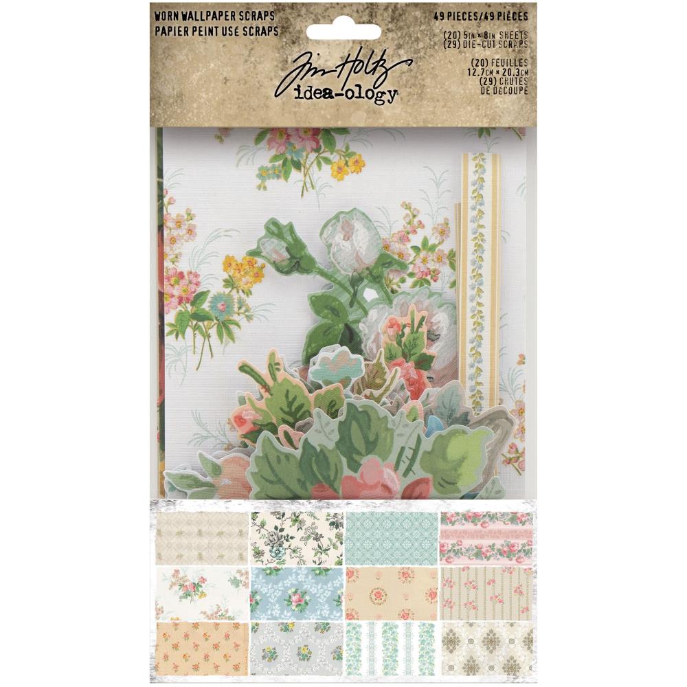 Набір вирубування та паперу для скрапбукінгу, Idea-Ology Worn Wallpaper Scraps, 49 шт, Tim Holtz