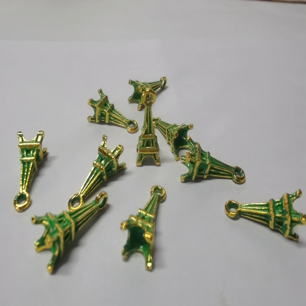 Подвеска с патиной Эйфелева башня, золото + бирюза, 16х6х6 мм, 1 шт.