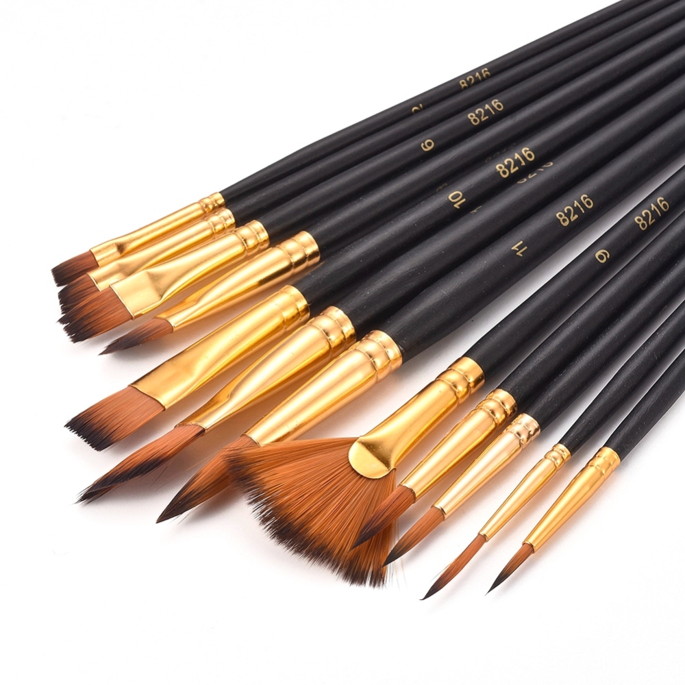 Набір пензликів для малювання, синтетика, дерев'яна ручка, 12 од., 28 см.