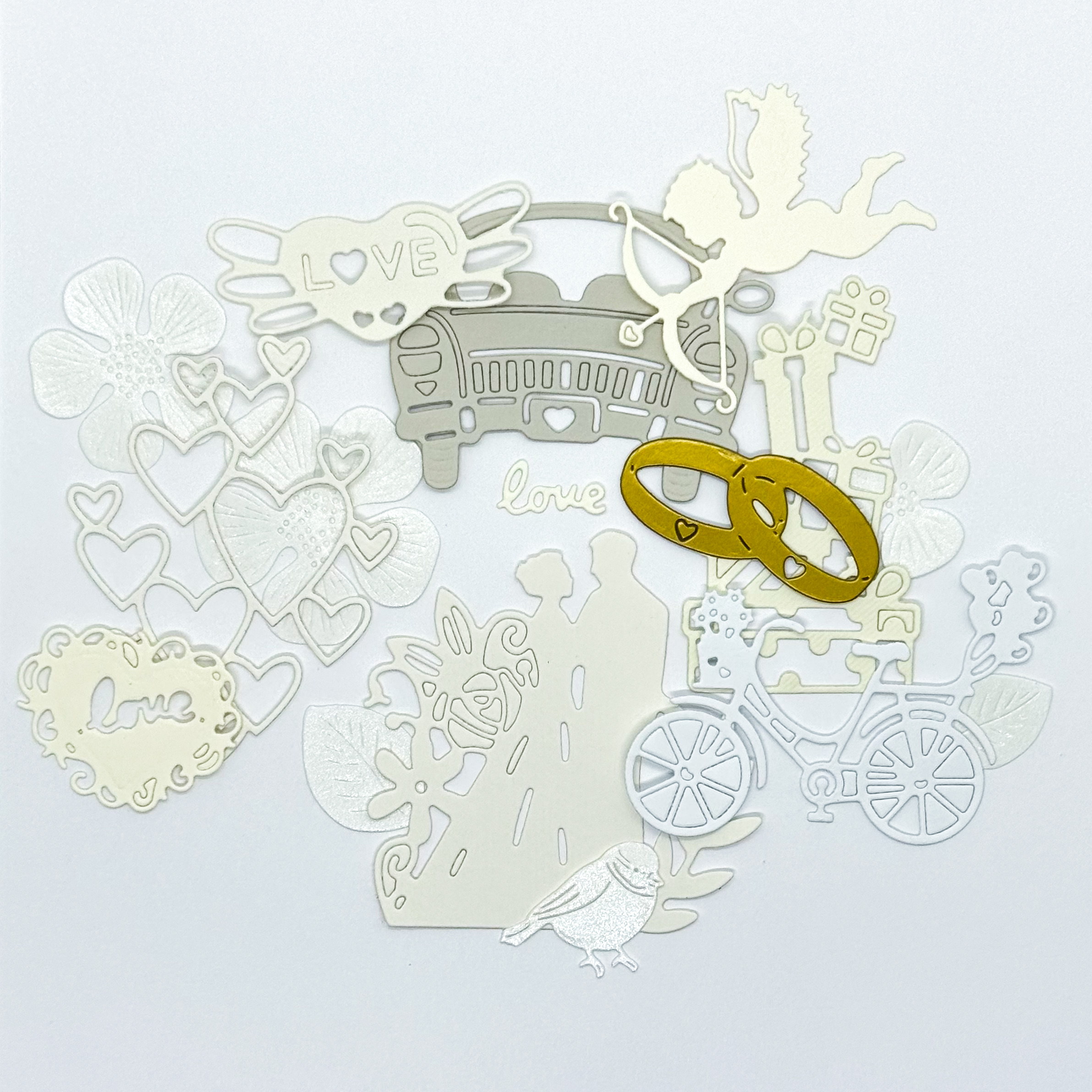Набор высечек из бумаги Любовь и свадьба, 15 шт., 2-10 см