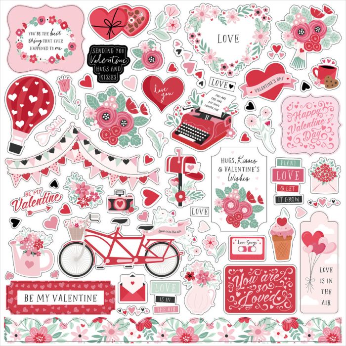 Аркуш наліпок Valentine, 30х30 см, щільний папір, Echo Park