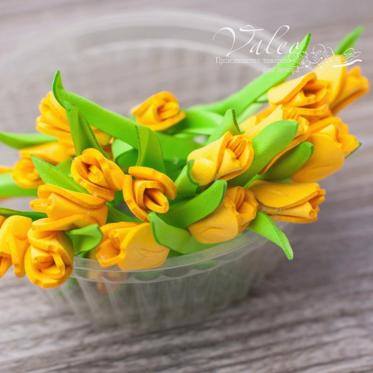 Декоративные Тюльпаны из фоамирана 8*18 мм, 5 шт, желтый, Valeo