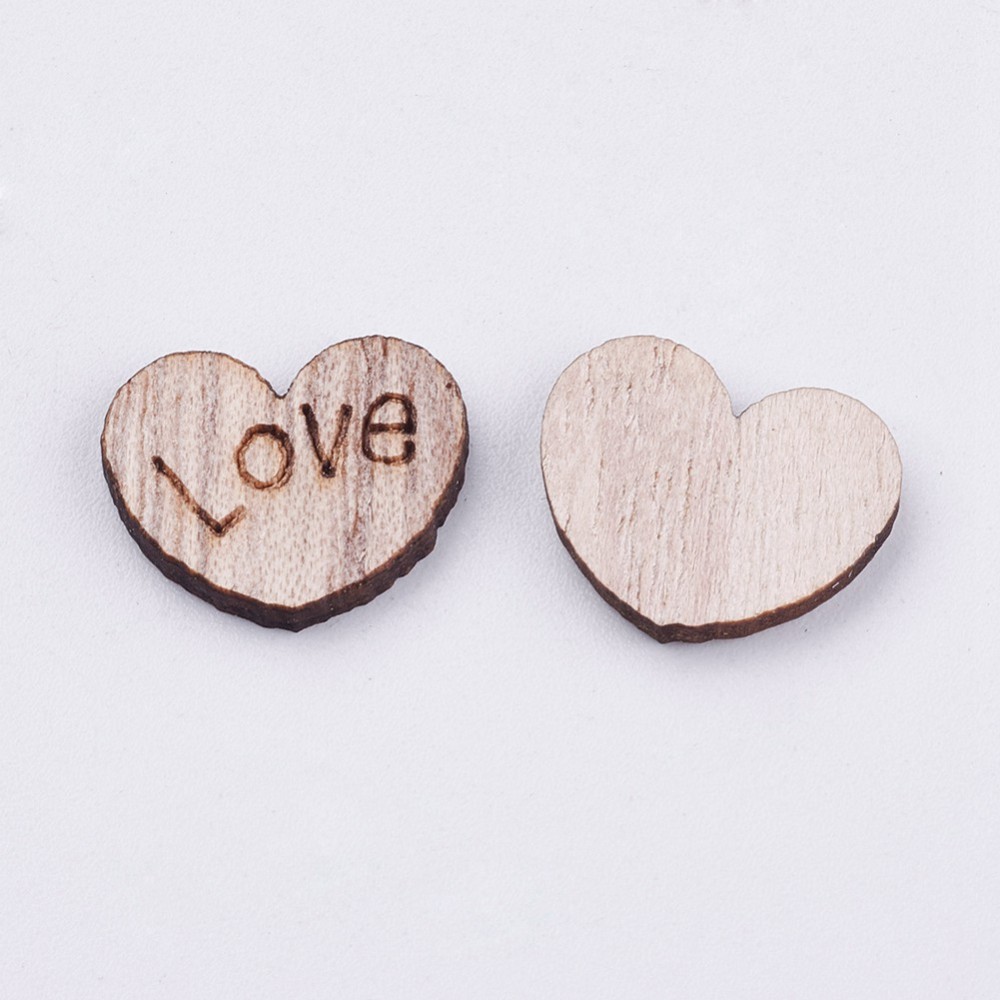 Набір дерев'яного декору Серце Love, колір натуральний, 15 мм, 10 шт.