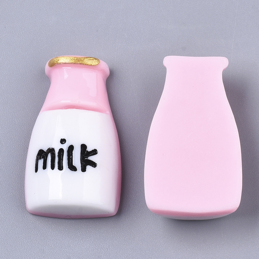 Кабошон, Пляшка молока, 1 шт, рожевий, 29x17x8 мм