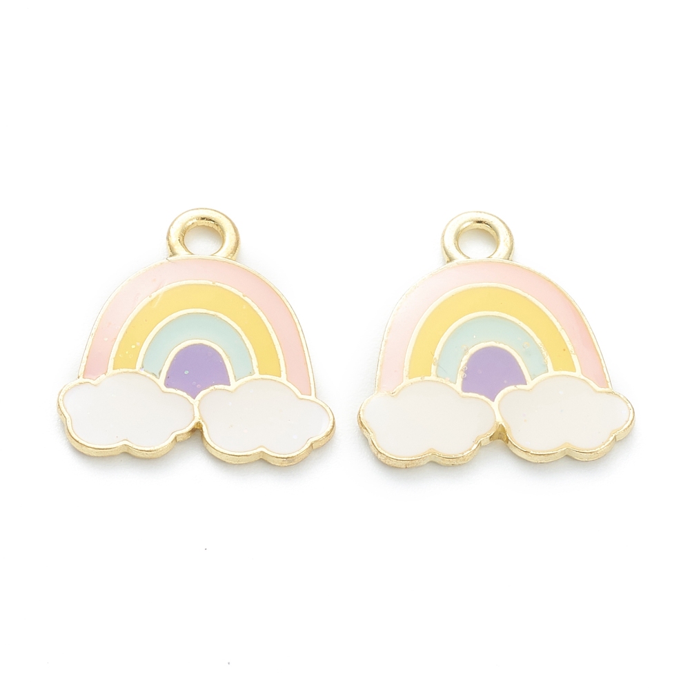 Подвеска с эмалью Радуга пастельная, светлое золото, 16х17 мм, 1 шт.
