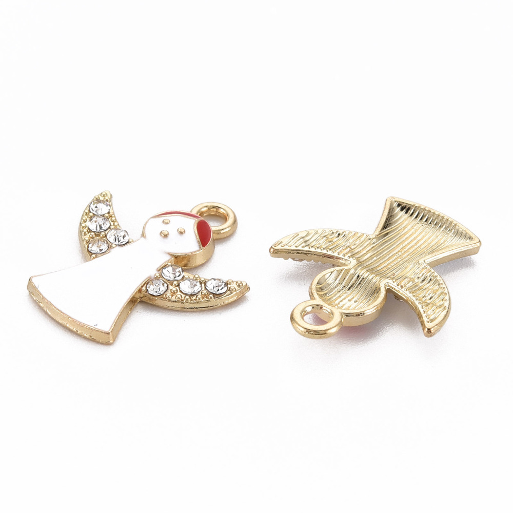 Подвеска с эмалью Ангел, светлое золото, 22х18 мм, 1 шт.