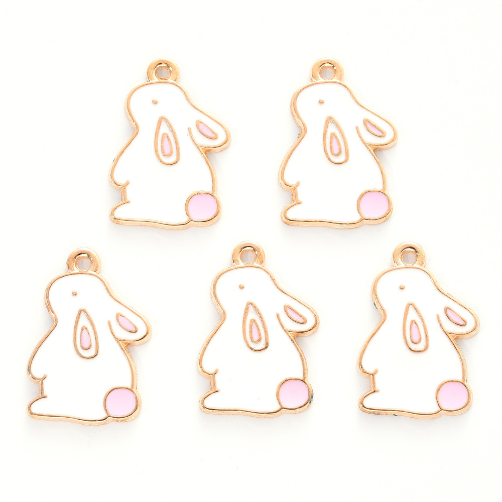 Підвіска з емаллю, Кролик, 1 шт, світле золото, 21х14х1 мм