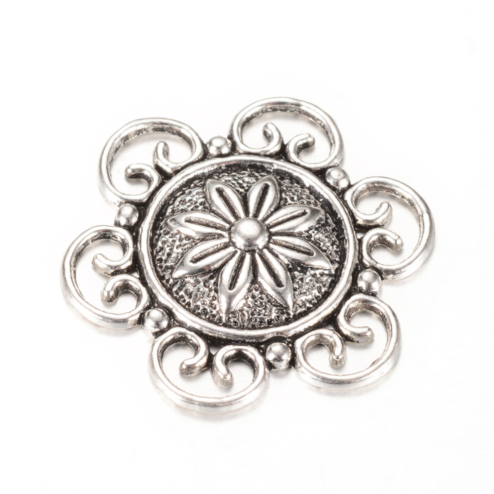 Кабошон, Ажурна квітка, античне срібло, 1 шт, 30x27x4 мм
